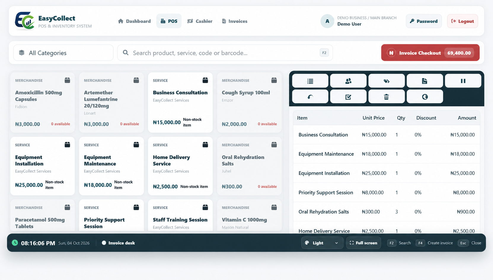 EasyCollect point of sale workspace